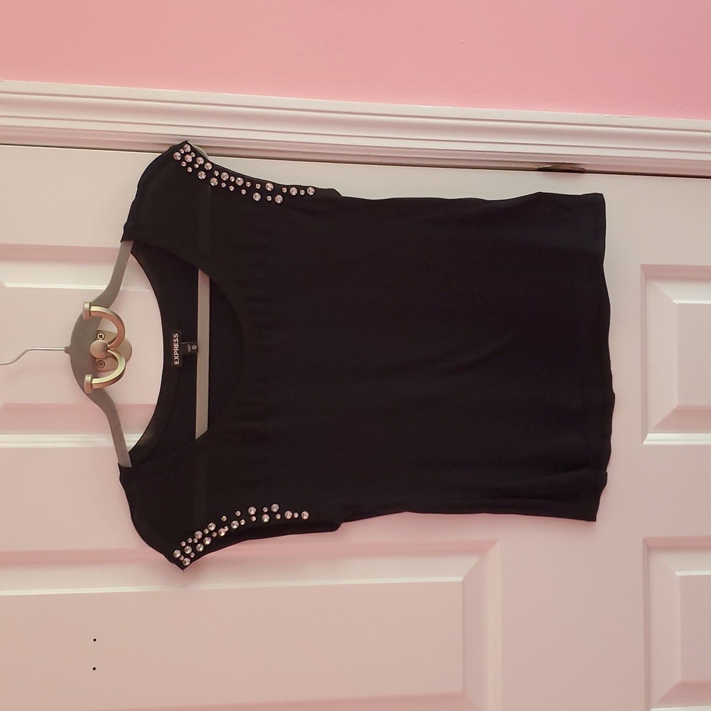 Express Black Embellished Cap Sleeves With Sheer At Shoulders